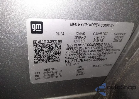 2025 Chevrolet Trax Fwd 2Rs z USA, uszkodzony, nr VIN KL77LJEP4SC095601